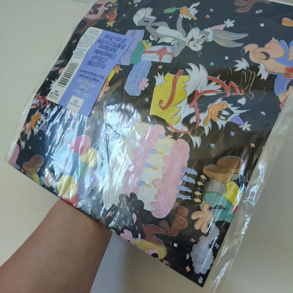 VTG 1996 Looney Tunes Birthday Gift Wrap Paper 2 pc Bugs Bunny Taz 90s Deadstock